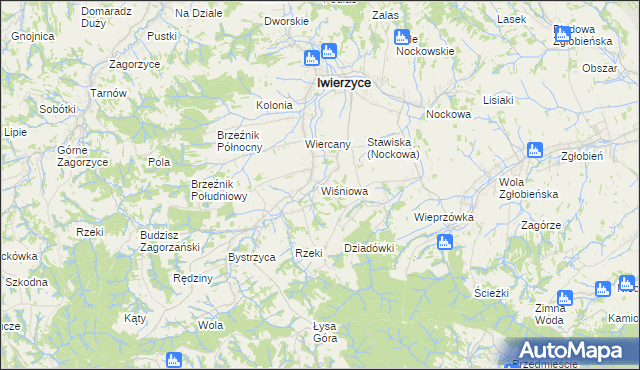 mapa Wiśniowa gmina Iwierzyce, Wiśniowa gmina Iwierzyce na mapie Targeo