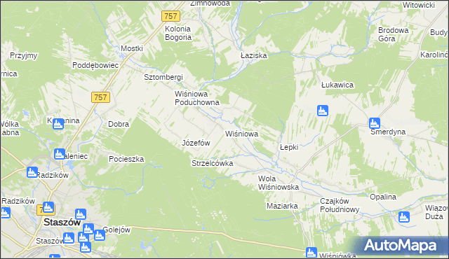 mapa Wiśniowa gmina Staszów, Wiśniowa gmina Staszów na mapie Targeo