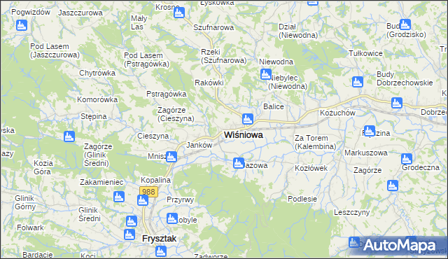 mapa Wiśniowa powiat strzyżowski, Wiśniowa powiat strzyżowski na mapie Targeo