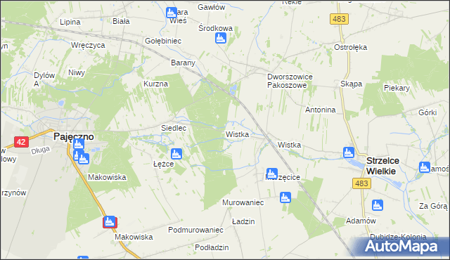 mapa Wistka gmina Pajęczno, Wistka gmina Pajęczno na mapie Targeo