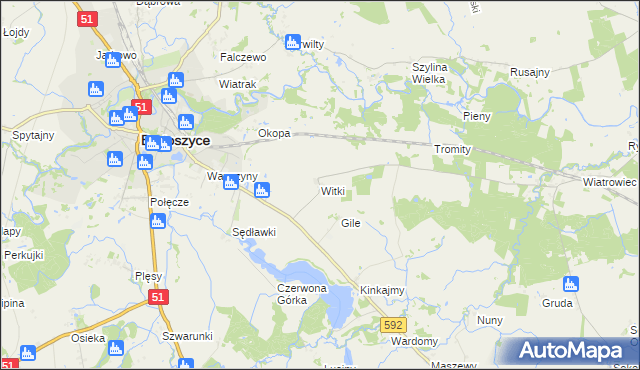 mapa Witki gmina Bartoszyce, Witki gmina Bartoszyce na mapie Targeo