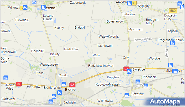 mapa Witki gmina Błonie, Witki gmina Błonie na mapie Targeo