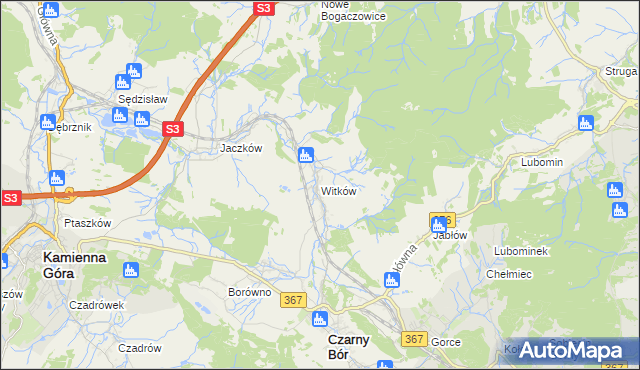 mapa Witków gmina Czarny Bór, Witków gmina Czarny Bór na mapie Targeo