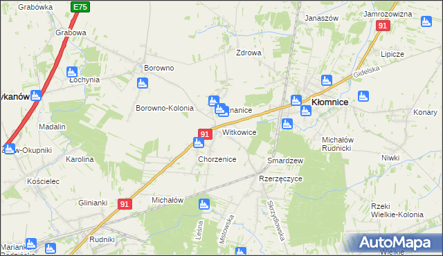 mapa Witkowice gmina Kłomnice, Witkowice gmina Kłomnice na mapie Targeo