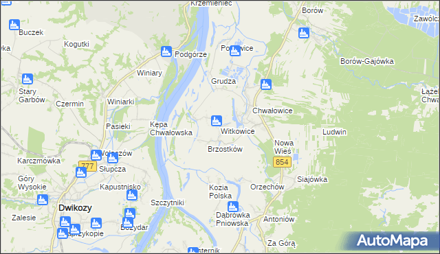 mapa Witkowice gmina Radomyśl nad Sanem, Witkowice gmina Radomyśl nad Sanem na mapie Targeo