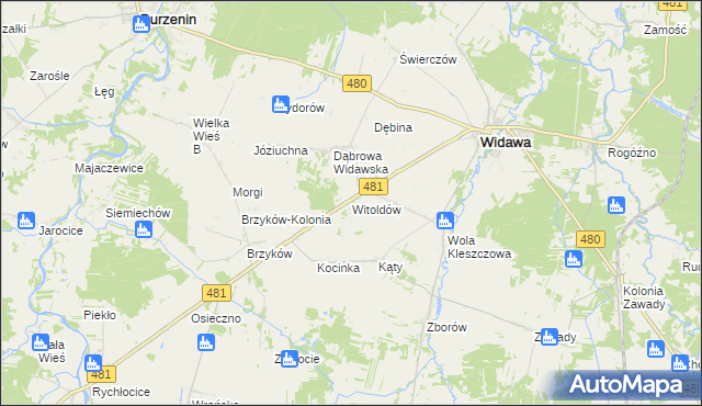 mapa Witoldów gmina Widawa, Witoldów gmina Widawa na mapie Targeo