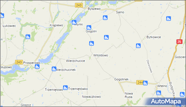 mapa Witoldowo gmina Koronowo, Witoldowo gmina Koronowo na mapie Targeo