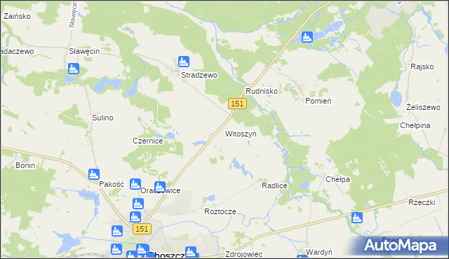 mapa Witoszyn gmina Choszczno, Witoszyn gmina Choszczno na mapie Targeo