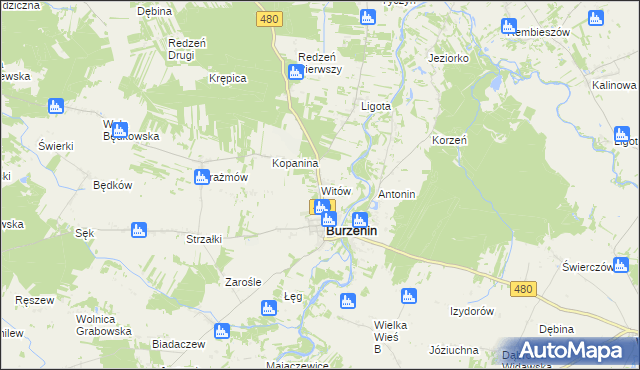 mapa Witów gmina Burzenin, Witów gmina Burzenin na mapie Targeo