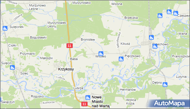 mapa Witowo gmina Krzykosy, Witowo gmina Krzykosy na mapie Targeo