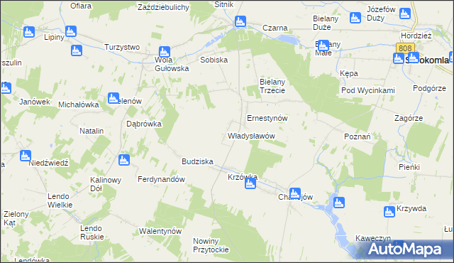 mapa Władysławów gmina Adamów, Władysławów gmina Adamów na mapie Targeo