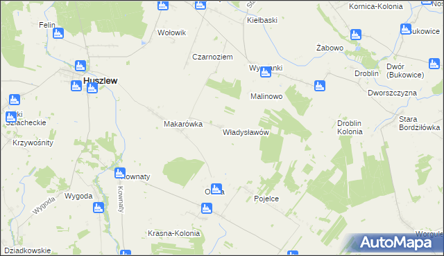 mapa Władysławów gmina Huszlew, Władysławów gmina Huszlew na mapie Targeo