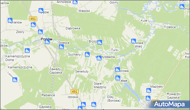 mapa Władysławów gmina Miedźno, Władysławów gmina Miedźno na mapie Targeo