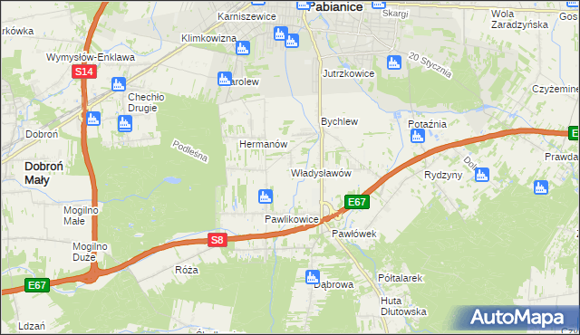 mapa Władysławów gmina Pabianice, Władysławów gmina Pabianice na mapie Targeo