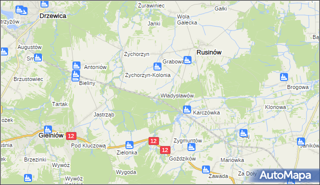 mapa Władysławów gmina Rusinów, Władysławów gmina Rusinów na mapie Targeo