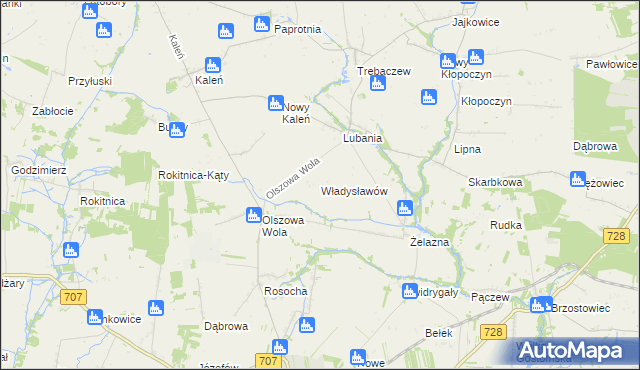 mapa Władysławów gmina Sadkowice, Władysławów gmina Sadkowice na mapie Targeo