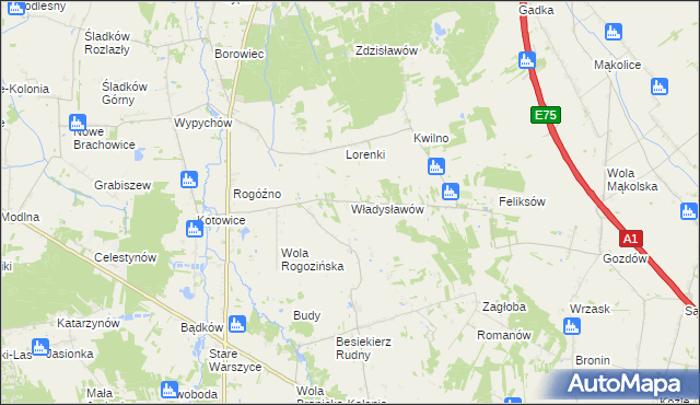 mapa Władysławów gmina Zgierz, Władysławów gmina Zgierz na mapie Targeo