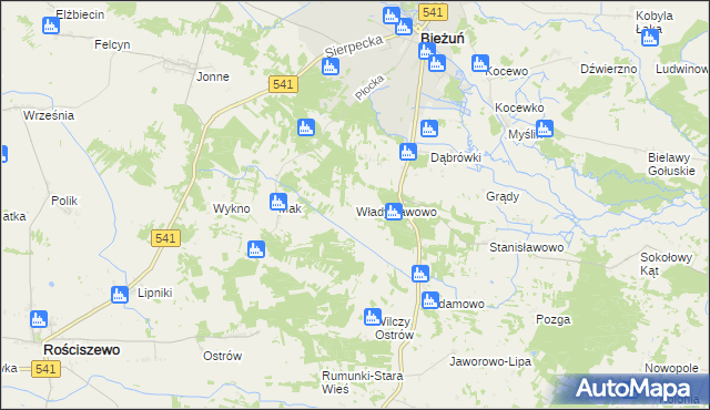 mapa Władysławowo gmina Bieżuń, Władysławowo gmina Bieżuń na mapie Targeo