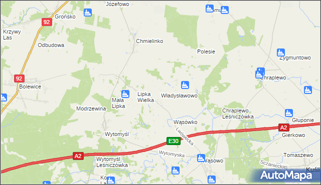 mapa Władysławowo gmina Lwówek, Władysławowo gmina Lwówek na mapie Targeo