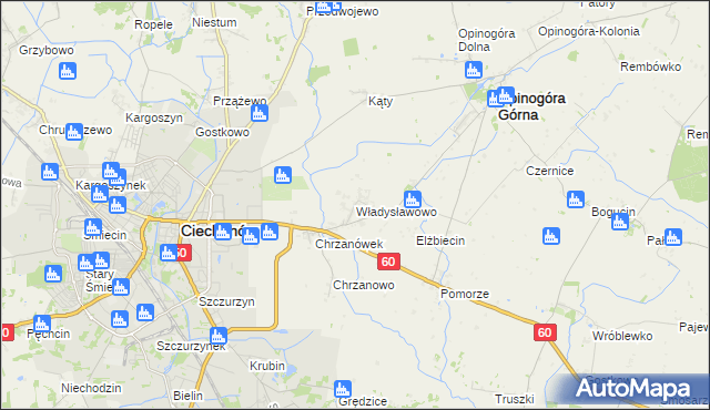 mapa Władysławowo gmina Opinogóra Górna, Władysławowo gmina Opinogóra Górna na mapie Targeo