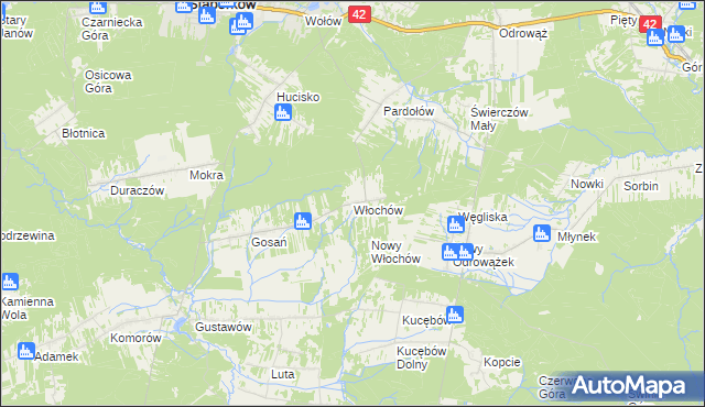 mapa Włochów gmina Stąporków, Włochów gmina Stąporków na mapie Targeo