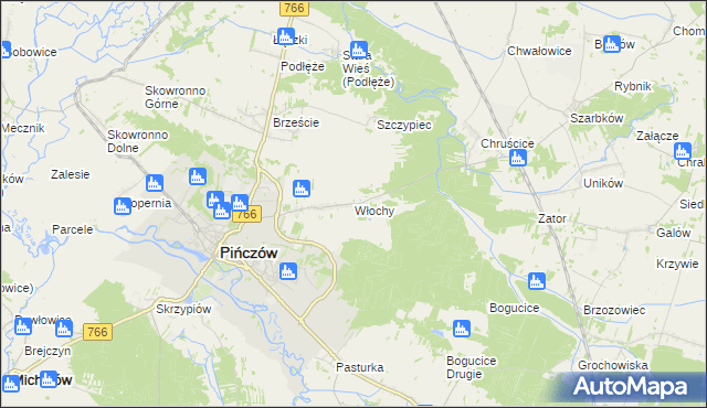 mapa Włochy gmina Pińczów, Włochy gmina Pińczów na mapie Targeo