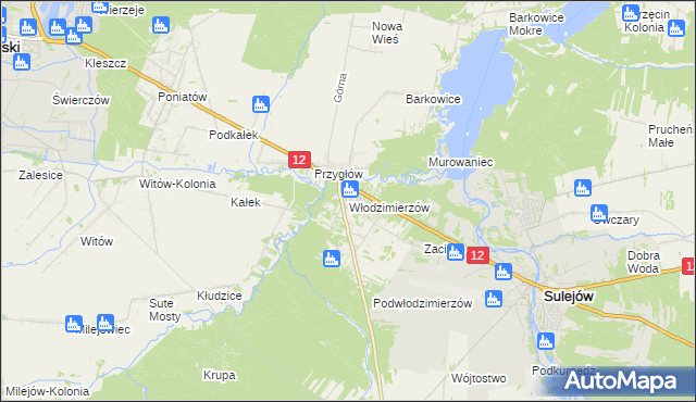 mapa Włodzimierzów gmina Sulejów, Włodzimierzów gmina Sulejów na mapie Targeo