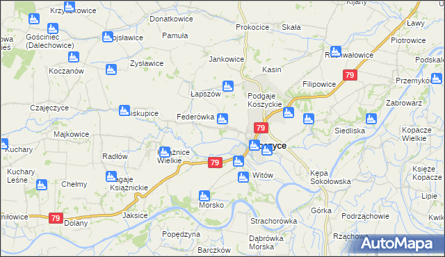 mapa Włostowice gmina Koszyce, Włostowice gmina Koszyce na mapie Targeo