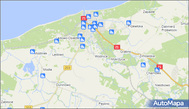 mapa Wodnica gmina Ustka, Wodnica gmina Ustka na mapie Targeo