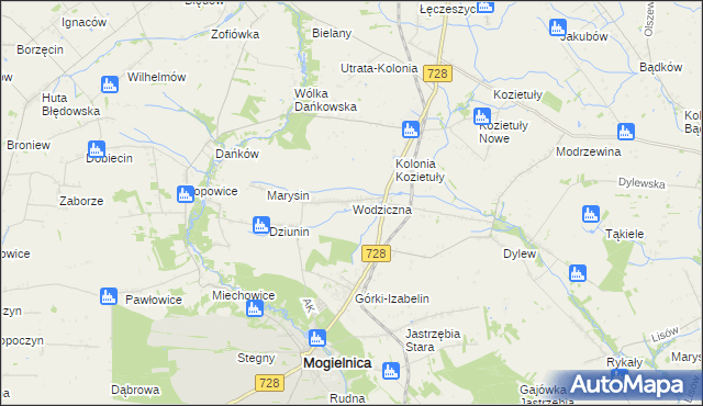 mapa Wodziczna gmina Mogielnica, Wodziczna gmina Mogielnica na mapie Targeo
