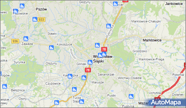 mapa Wodzisławia Śląskiego, Wodzisław Śląski na mapie Targeo