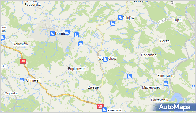 mapa Wojciechów gmina Lubomierz, Wojciechów gmina Lubomierz na mapie Targeo