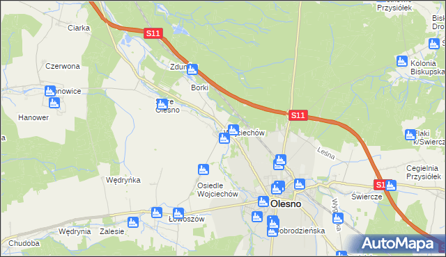 mapa Wojciechów gmina Olesno, Wojciechów gmina Olesno na mapie Targeo