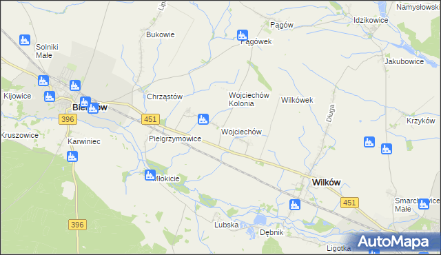 mapa Wojciechów gmina Wilków, Wojciechów gmina Wilków na mapie Targeo