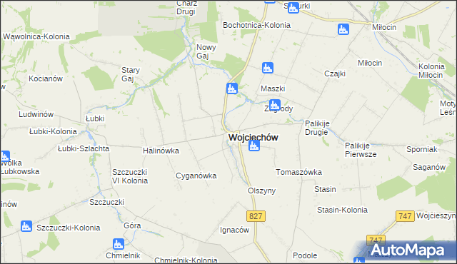 mapa Wojciechów powiat lubelski, Wojciechów powiat lubelski na mapie Targeo