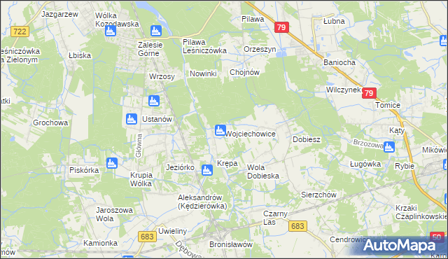 mapa Wojciechowice gmina Góra Kalwaria, Wojciechowice gmina Góra Kalwaria na mapie Targeo