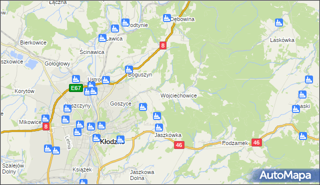 mapa Wojciechowice gmina Kłodzko, Wojciechowice gmina Kłodzko na mapie Targeo