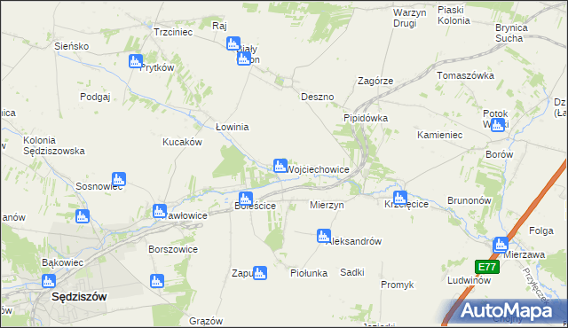 mapa Wojciechowice gmina Sędziszów, Wojciechowice gmina Sędziszów na mapie Targeo