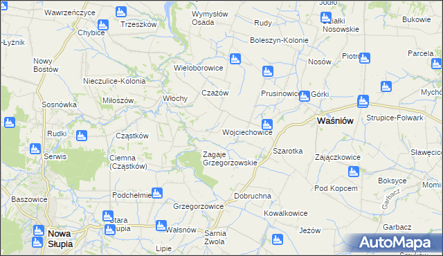 mapa Wojciechowice gmina Waśniów, Wojciechowice gmina Waśniów na mapie Targeo