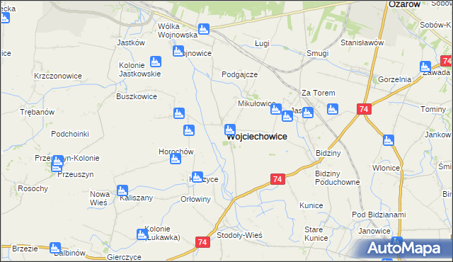 mapa Wojciechowice powiat opatowski, Wojciechowice powiat opatowski na mapie Targeo