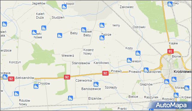mapa Wojciechowo gmina Chodów, Wojciechowo gmina Chodów na mapie Targeo