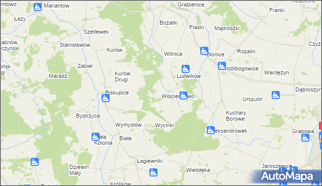 mapa Wojciechowo gmina Rzgów, Wojciechowo gmina Rzgów na mapie Targeo