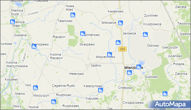 mapa Wojciechowo gmina Wierzbinek, Wojciechowo gmina Wierzbinek na mapie Targeo