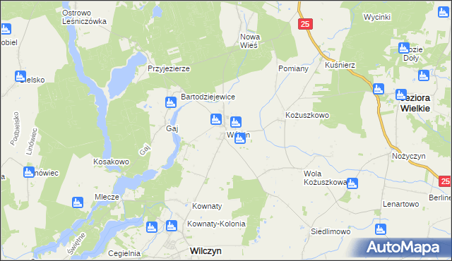 mapa Wójcin gmina Jeziora Wielkie, Wójcin gmina Jeziora Wielkie na mapie Targeo