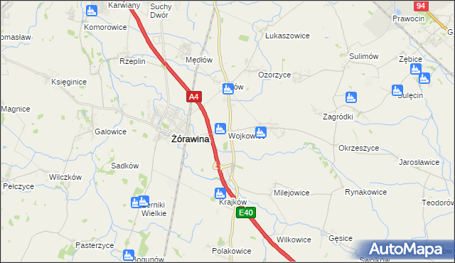 mapa Wojkowice gmina Żórawina, Wojkowice gmina Żórawina na mapie Targeo