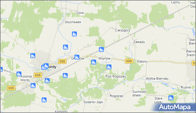 mapa Wojnów gmina Mordy, Wojnów gmina Mordy na mapie Targeo