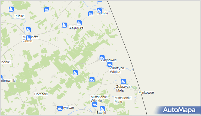 mapa Wojnowce gmina Szudziałowo, Wojnowce gmina Szudziałowo na mapie Targeo