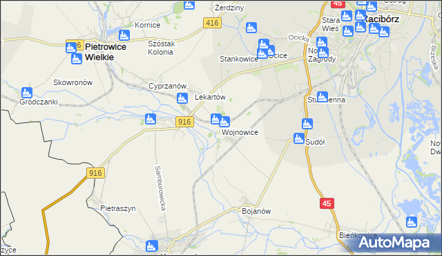 mapa Wojnowice gmina Krzanowice, Wojnowice gmina Krzanowice na mapie Targeo