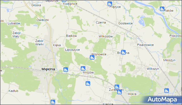 mapa Wojnowice gmina Miękinia, Wojnowice gmina Miękinia na mapie Targeo