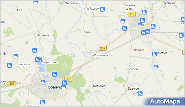 mapa Wojnowice gmina Opalenica, Wojnowice gmina Opalenica na mapie Targeo